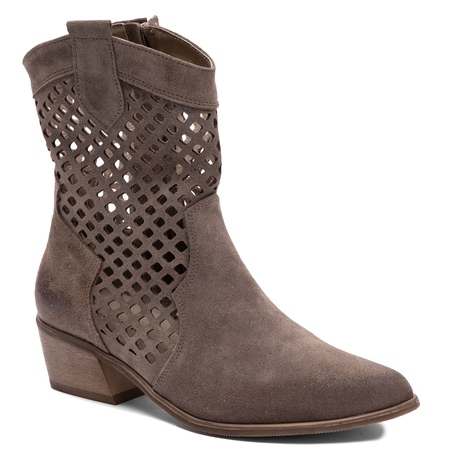 Maciejka Suede Ankle Boots Openwork Almond Brown 1734-ALMOND-WEL