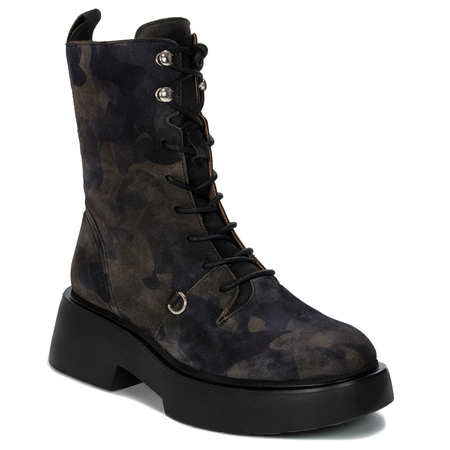 Wonders Women's Leather Boots On The Camo Platform Wonders Botki Damskie Skórzane Na Platformie Jungla Negro