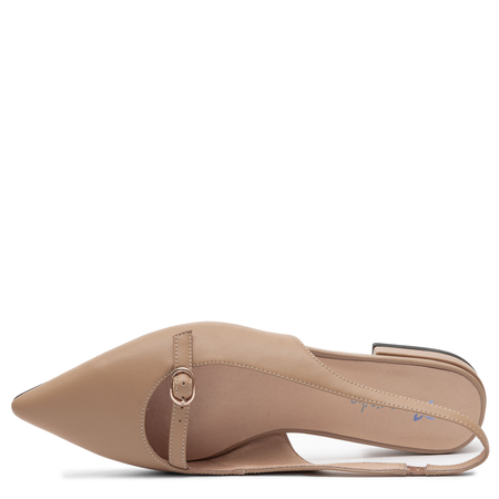 Maciejka Skórzane Slingback Czółenka na Płaskim Obcasie Beżowe K7449-04/00-1