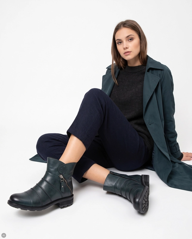 Maciejka Boots Leather Warm Green 3 Cm 07610-43/00-8