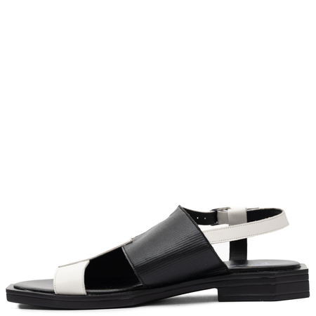 Maciejka Leather Square-Toe Flat Sandals Black-Beige K7477-01/00-1