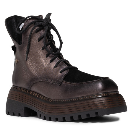 Maciejka Leather Lace-Up Women’s Boots Platform Ankle Boots With Zipper Brown-Black 07110-02-00-8