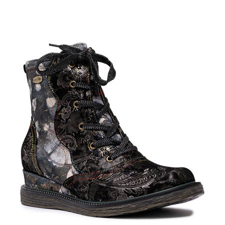 Laura Vita Trzewiki Skórzane Damskie Sznurowane Botki Na Koturnie Wielokolorowe ERCNAULTO-NOIR