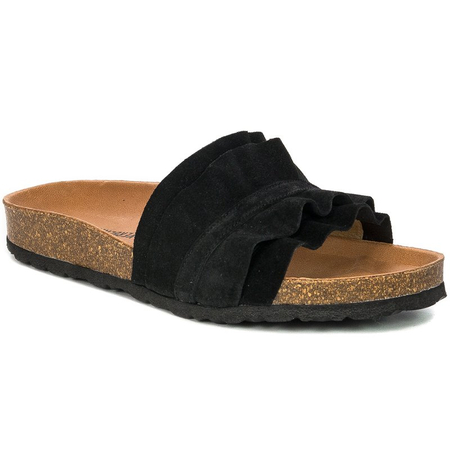 Verbenas Rocio Women's Suede Mules With Ruffles Black ROCIO-SER-VOL-NEG