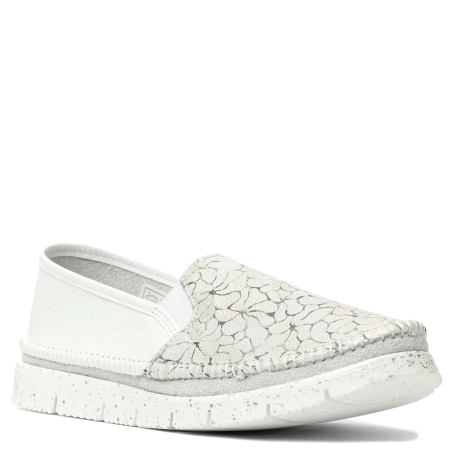 Maciejka Leather Slip-On Loafers Textured Toe White Silver 03512-70/00-0