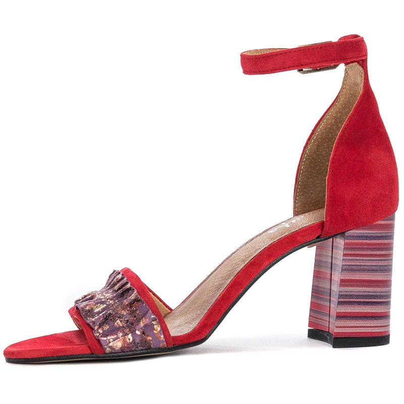 Maciejka Elegant Suede Block Heel Sandals With Ruffle Red 04144-08/00-5