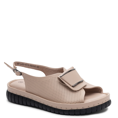 Sokolski Leather Open-Toe Sandals Chunky Sole Beige HW-L26-475