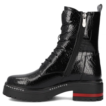 Filippo Damskie Trzewiki Lakierowane Croco Z Czerwonymi Suwakami Botki Ocieplane Czarno-Czerwone DBT4058-26-BK-RD