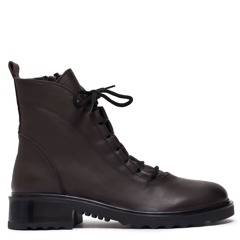 Boccato Leather Lace-Up Ankle Boots Side Zipper Chocolate Brown 342-60-R326
