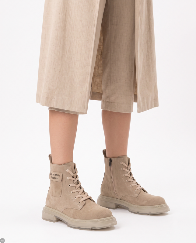 Leather Boccato boots on a Beige platform