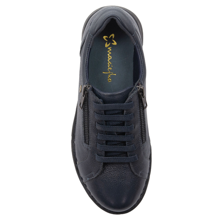 Maciejka Leather Elastic-Lace Women’s Low Shoes Dual-Zip Navy P7238-17/00-1