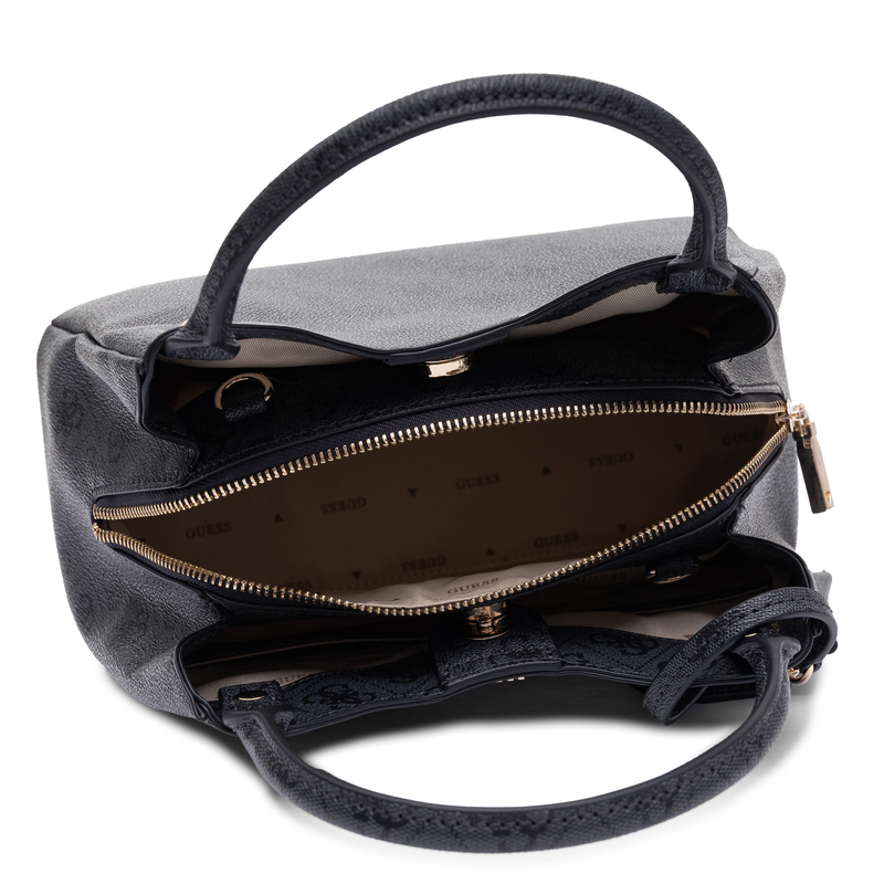 Guess Torebka Damska Czarna Z Monogramem Mała Do Ręki I Na Ramię Z Paskiem Oraz Etui HWSG2484220-BLACK