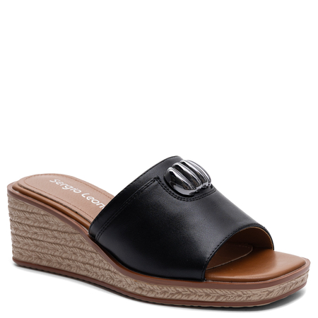 Sergio Leone KL-325 Women's Wedge Slides With Ornament Black KL-325-CZARNY