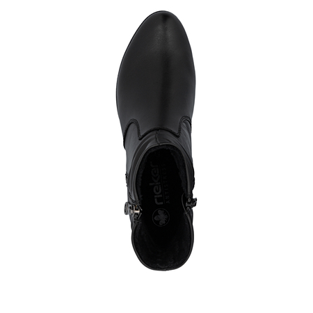 Rieker Ruched Ankle Boots Block Heel Black 78656-00-BLACK