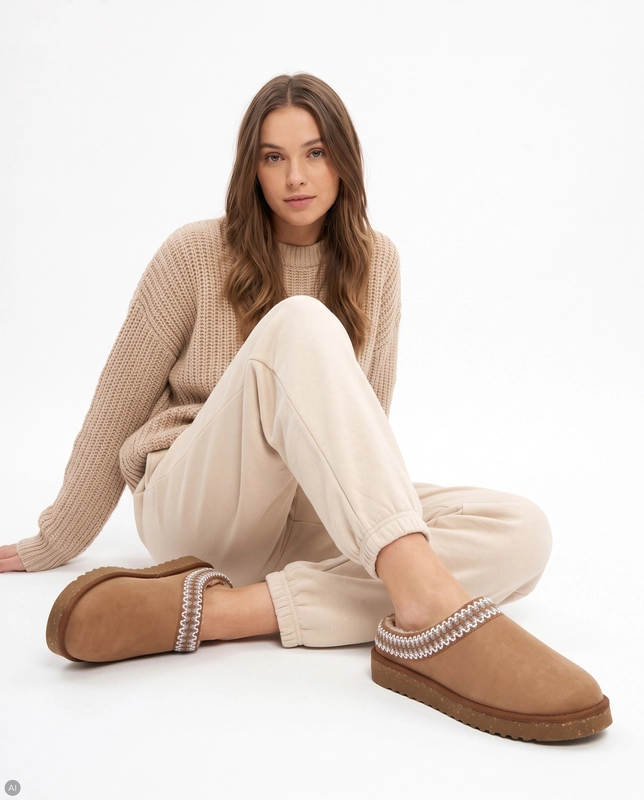 Inblu Women's Decorative Textile Slippers Camel EY000030-CAMEL