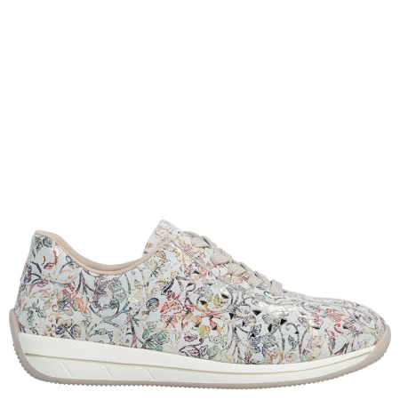 Rieker Leather Patterned Platform Sneakers Beige N1114-90