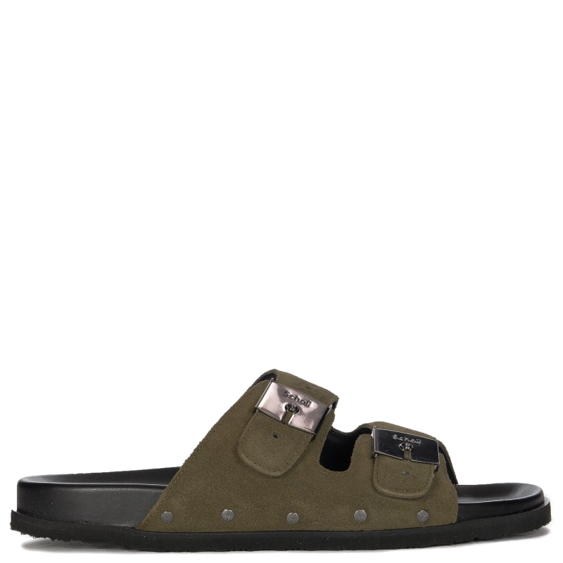 Scholl Men's leather Orlando Khaki flip-flops