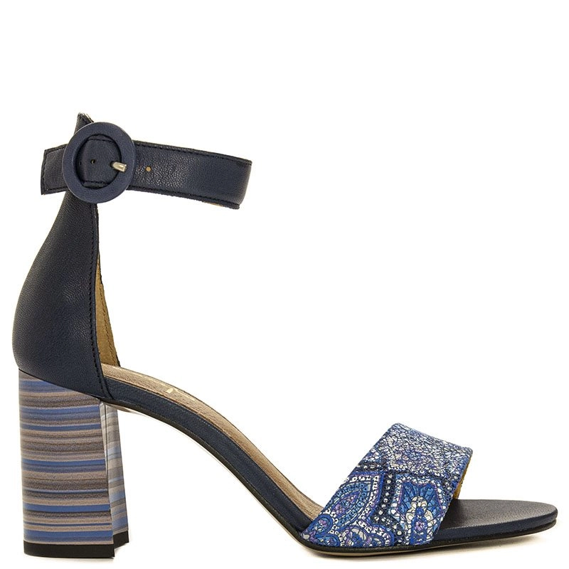 Maciejka Leather Block Heel Sandals Patterned Navy Blue 04235-17/00-5