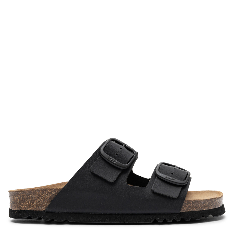 Scholl Comfortable Slides Adjustable Buckles Anatomical Footbed Black F32164-1004