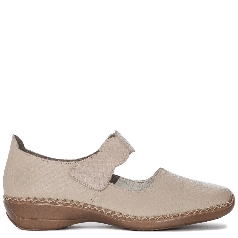 Rieker Półbuty damskie skórzane na rzep Beige beż