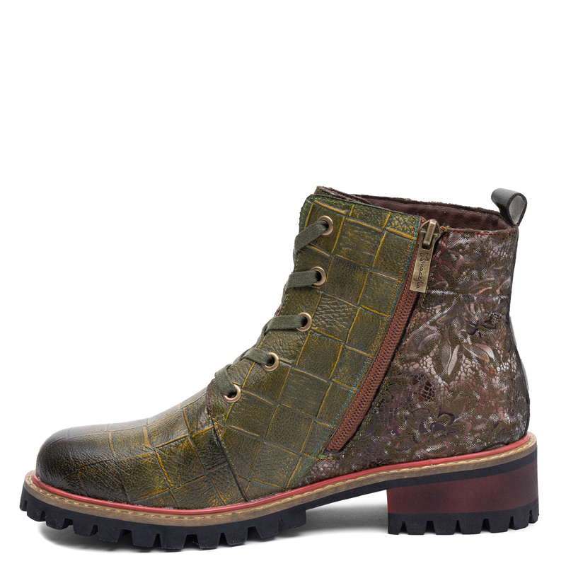 Maciejka Women's Green Brown Leather Lace-Up Ankle Boots K7687-09/00-7
