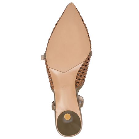 Maciejka Skórzane Ażurowe Czółenka Slingback na Szpilce Brązowy K7446-29/00-