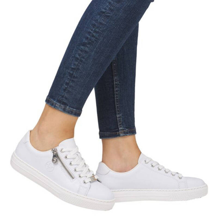 Rieker Leather Lace-Up Sneakers With Side Zip White L59L1-83