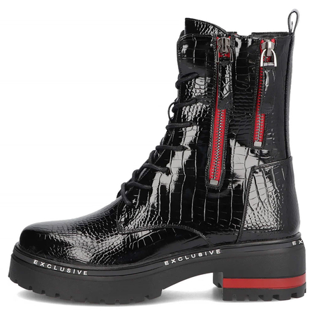 Filippo Patent Croco Boots With Red Zippers And Platform Black And Red DBT4058-26-BK-RD