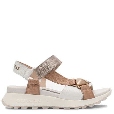 Hispanitas Skórzane Sandały Damskie Na Platformie Z Rzepami Wielokolorowe CHV264807-ALMOND
