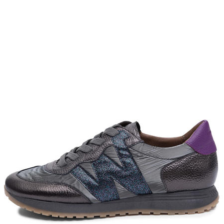 Wonders Leather Lace-up Sneakers With Glitter Logo Grey Silver A-4810