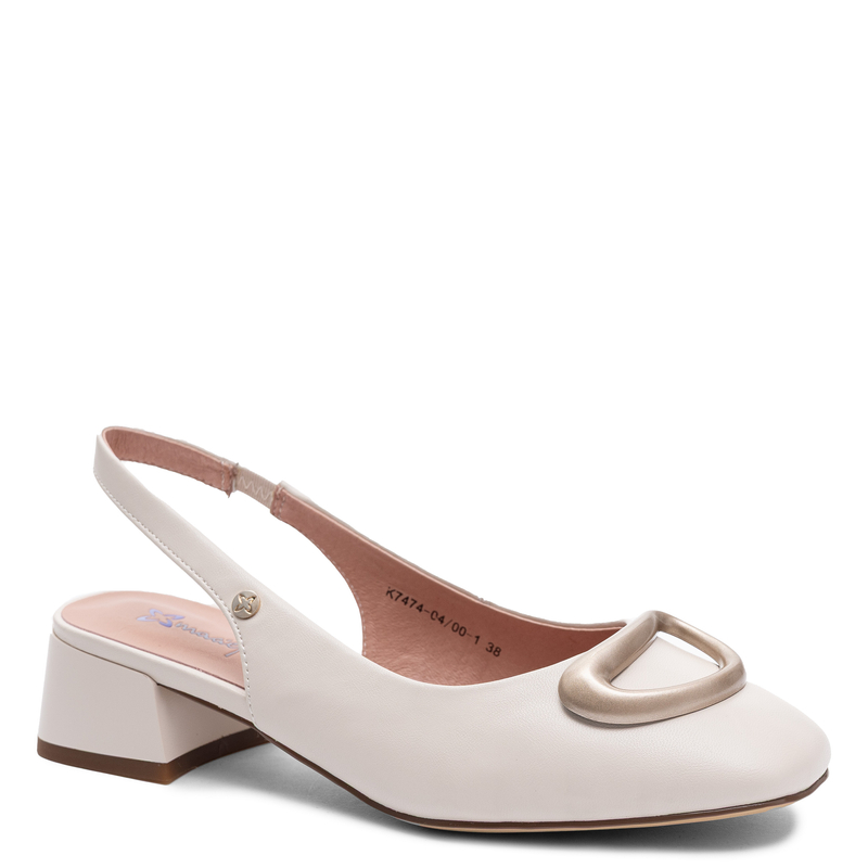 Maciejka Skórzane Slingback Czółenka na Klocku Beżowe K7474-04/00-1