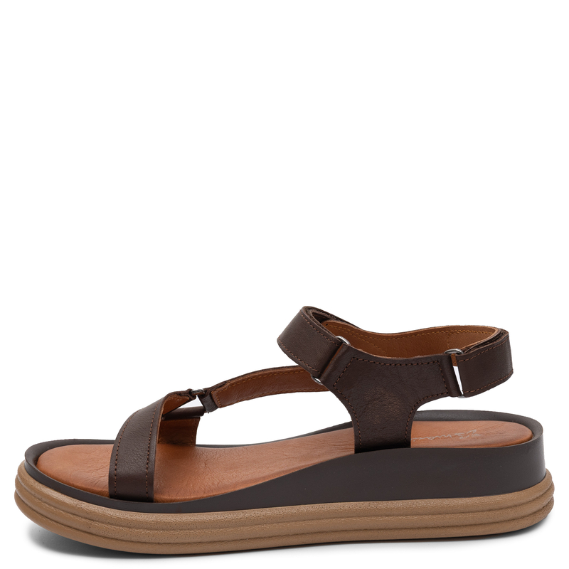 Maciejka Comfortable Leather Wedge Sandals Adjustable Velcro Brown L7634-02/00-1