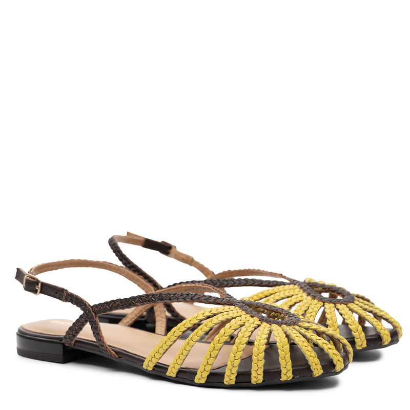 Gioseppo Leather Braided Slingback Flats Closed-Toe Brown-Yellow 79268-YELLOW