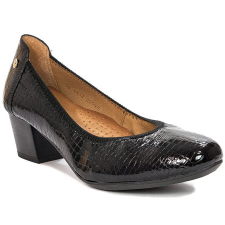 Maciejka Women's Leather Block Heel Pumps Black Crocodile 04802-01-00-1