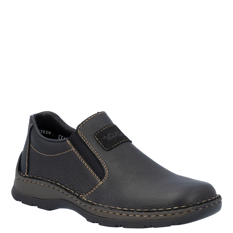 Rieker Leather Slip-On Men’s Shoes Classic Black 05370-00