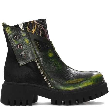 Maciejka Black- Green Lace-Up Boots