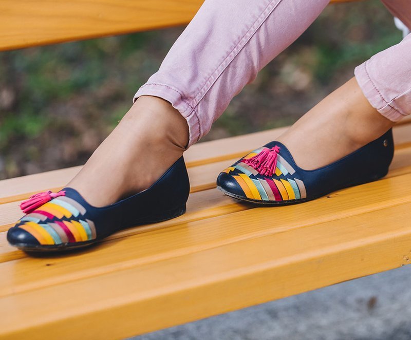 Maciejka Leather Multicolour Ballet Flats With Tassels Navy Blue 04016-17/00-5