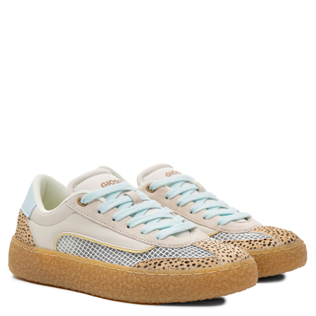 Gioseppo Skórzane Sneakersy Damskie z Siateczką i Gumową Platformą Beżowo-Błękitne 78727-COZAD-BEIGE