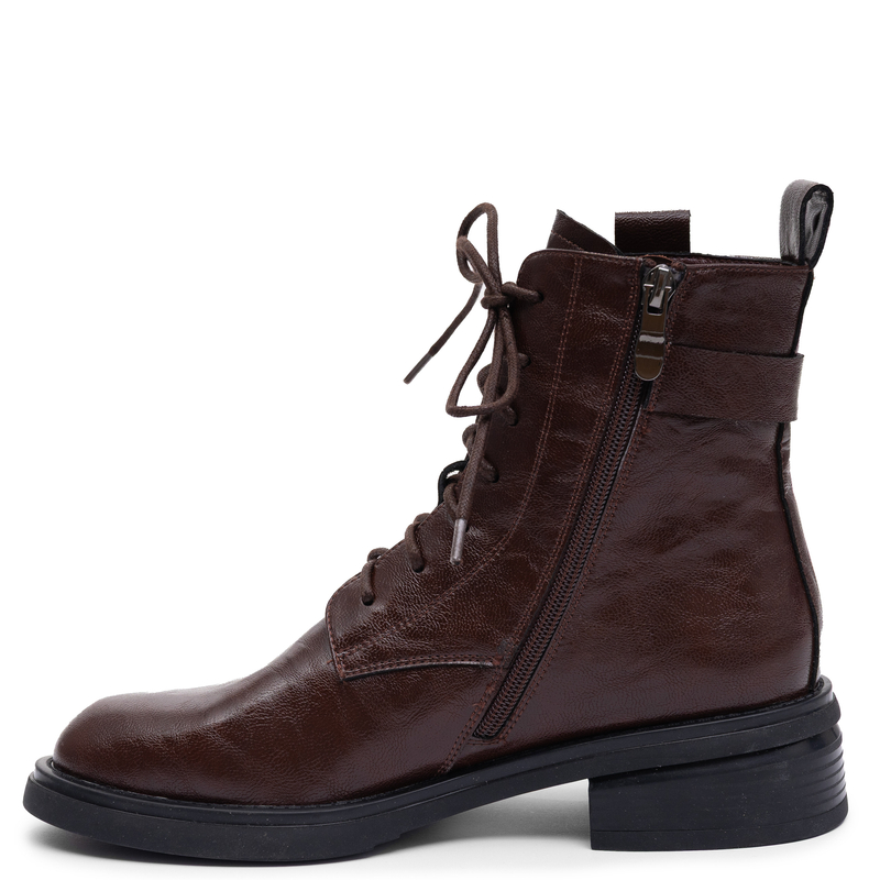 Elegant Lace-Up Chunky Ankle Boots Burgundy N3113-02/00-8