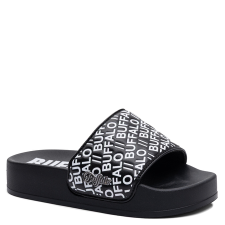 Buffalo Comfortable With Logo Platform Slides Black 1602327-BLW