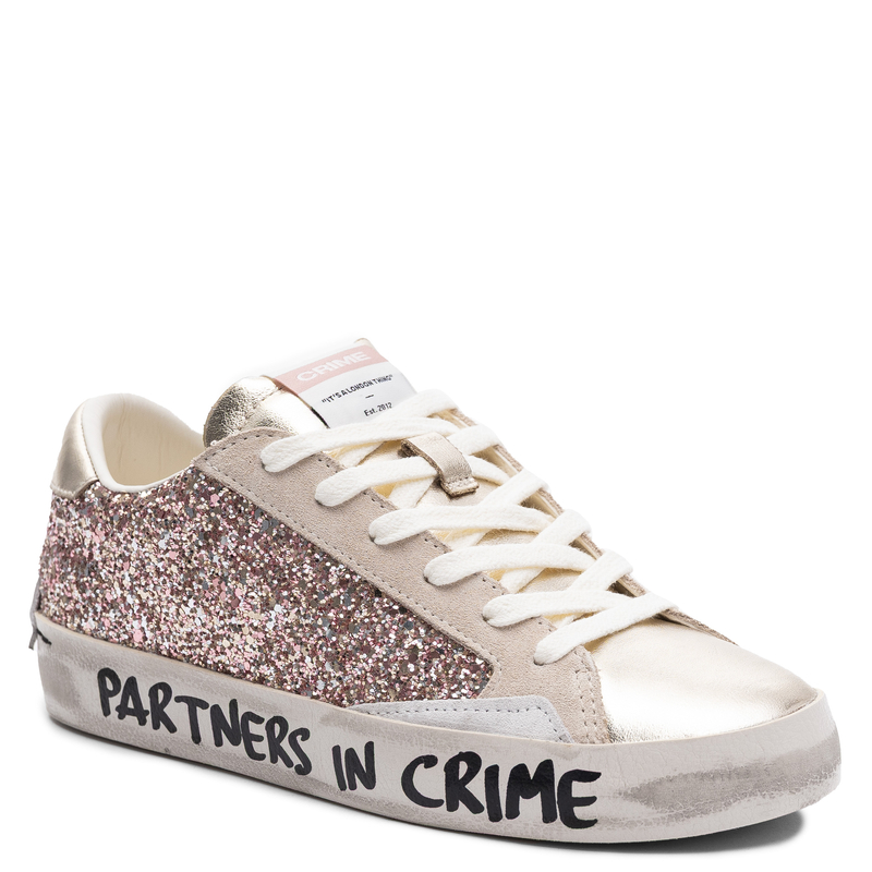 Crime London Skórzane Brokatowe Sneakersy Różowe 20008PP7.26