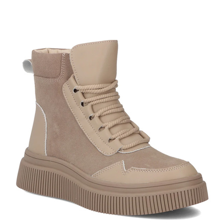 Filippo Leather Ankle Boots Side-Zip Platform Beige DBT727025BE