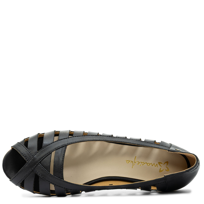 Maciejka Skórzane Ażurowe Baleriny Peep Toe Czarne P7540-01/00-1