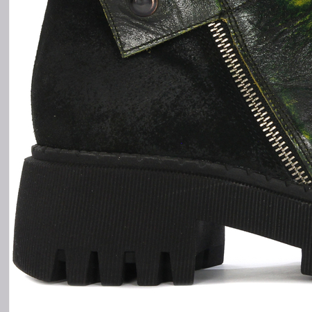 Maciejka Black- Green Lace-Up Boots