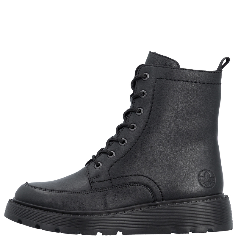 Rieker Ocieplane Sznurowane Trzewiki Damskie Z Zamkiem Czarne 70410-00-BLK