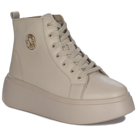 Filippo Leather Platform Ankle Boots With Zipper Beige DBT6338/25 BE