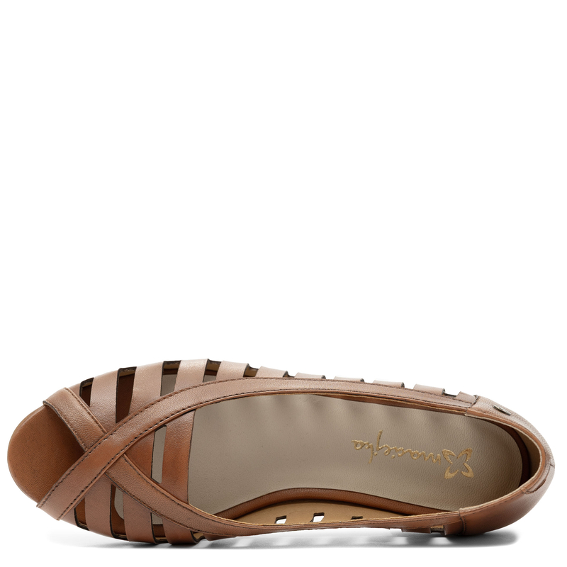 Maciejka Leather Cutout Ballet Flats Peep-Toe Brown P7540-29/00-1