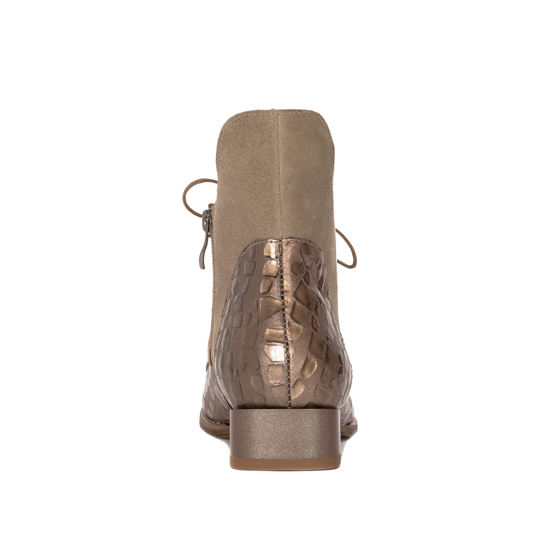 Maciejka Beige Velor Croco Women's Lace-Up Boots