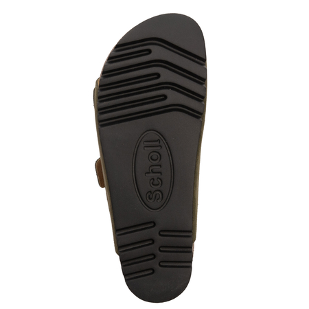 Scholl Leather Slides Two Buckles Women’s Sandals Anatomic Footbed Olive F32165-1147