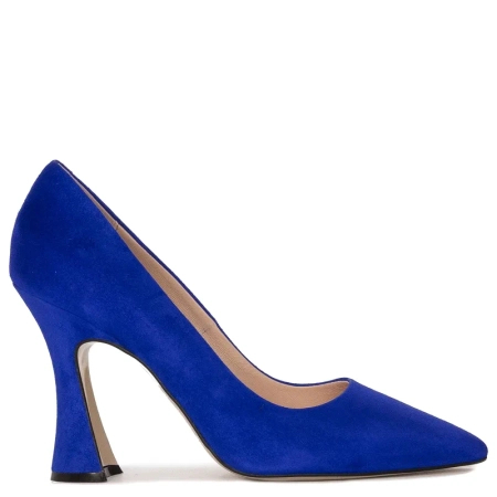 Visconi Pumps for women on the pillar, velor sapphire leather